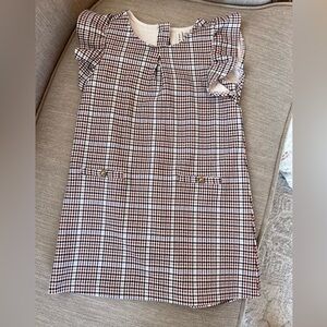 Ruffle sleeveless dress with gold accents, (size 4)